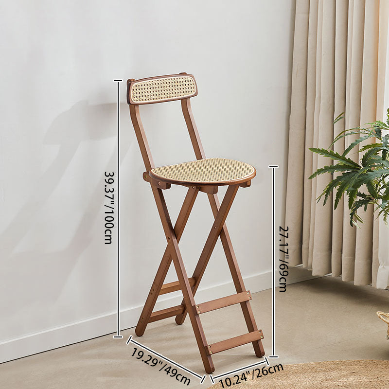 Traditional Japanese Weaving Resin Bamboo Oval Foldable Bar Stool Backrest Footrest For Kitchen
