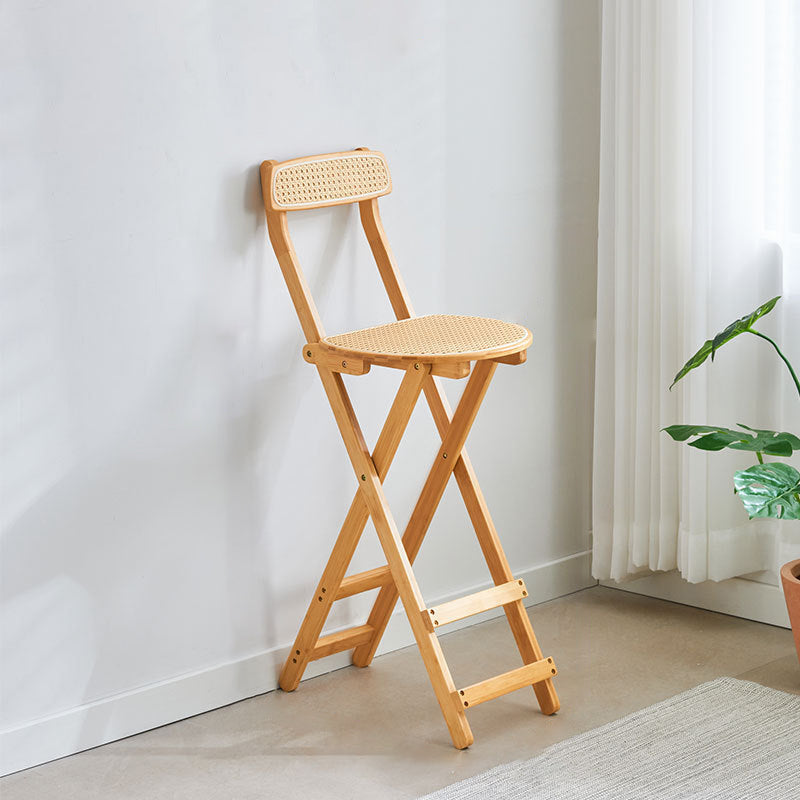 Traditional Japanese Weaving Resin Bamboo Oval Foldable Bar Stool Backrest Footrest For Kitchen