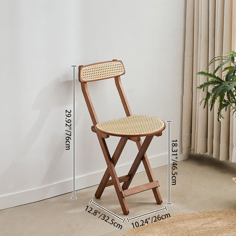 Traditional Japanese Weaving Resin Bamboo Oval Foldable Bar Stool Backrest Footrest For Kitchen