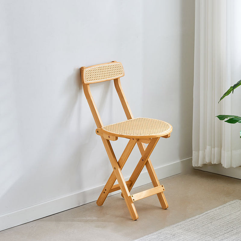 Traditional Japanese Weaving Resin Bamboo Oval Foldable Bar Stool Backrest Footrest For Kitchen