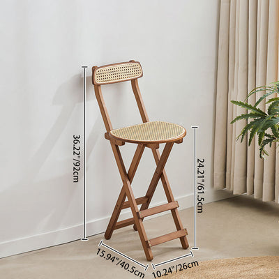 Traditional Japanese Weaving Resin Bamboo Oval Foldable Bar Stool Backrest Footrest For Kitchen