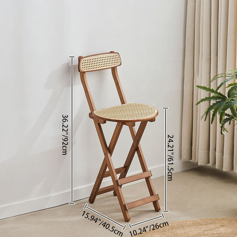 Traditional Japanese Weaving Resin Bamboo Oval Foldable Bar Stool Backrest Footrest For Kitchen