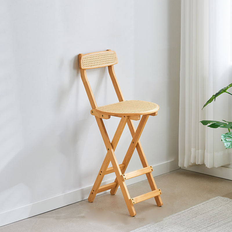 Traditional Japanese Weaving Resin Bamboo Oval Foldable Bar Stool Backrest Footrest For Kitchen