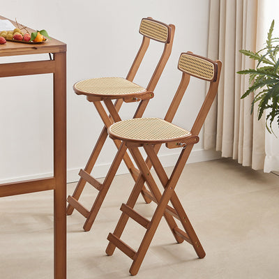 Traditional Japanese Weaving Resin Bamboo Oval Foldable Bar Stool Backrest Footrest For Kitchen
