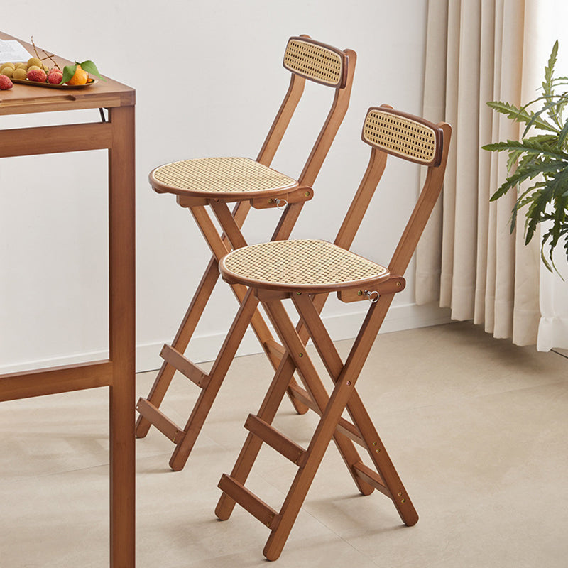 Traditional Japanese Weaving Resin Bamboo Oval Foldable Bar Stool Backrest Footrest For Kitchen