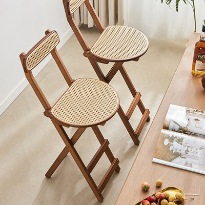 Traditional Japanese Weaving Resin Bamboo Oval Foldable Bar Stool Backrest Footrest For Kitchen
