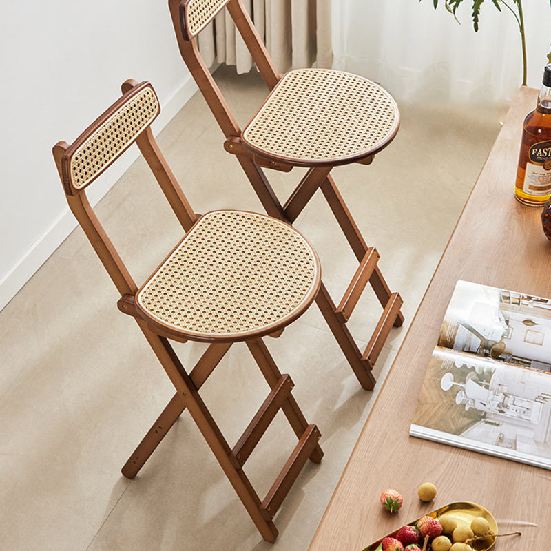 Traditional Japanese Weaving Resin Bamboo Oval Foldable Bar Stool Backrest Footrest For Kitchen