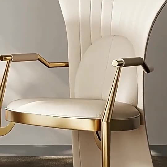 Modern Luxury Leather Stainless Steel Square Dovetail Dining Chair Backrest Armrest For Dining Room