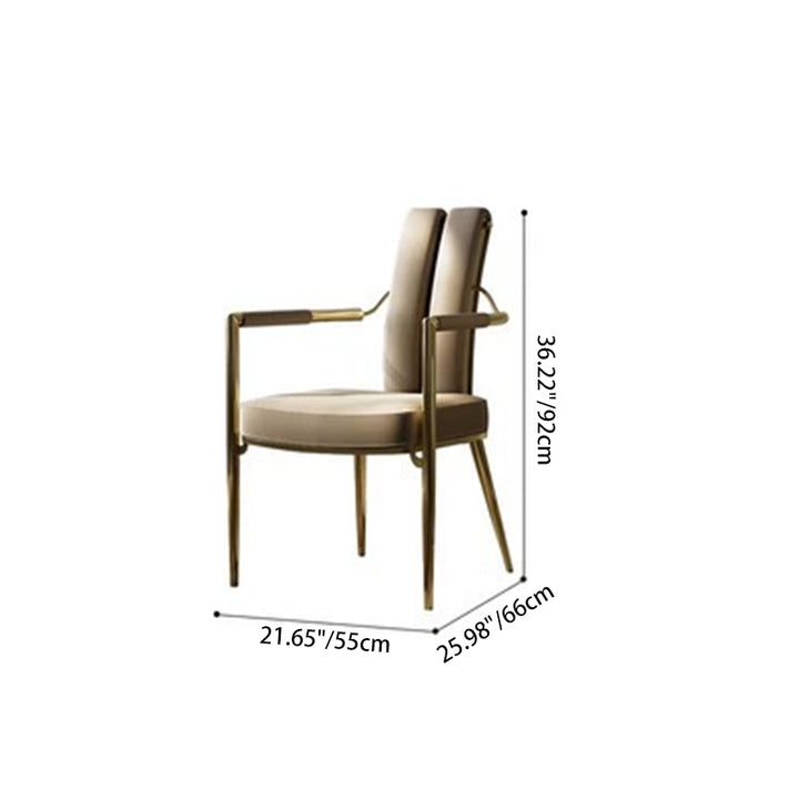 Chaise de salle à manger moderne en faux cuir de luxe avec bande carrée en métal et éponge, dossier à queue d&