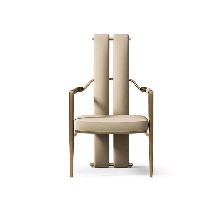 Chaise de salle à manger moderne en faux cuir de luxe avec bande carrée en métal et éponge, dossier à queue d&