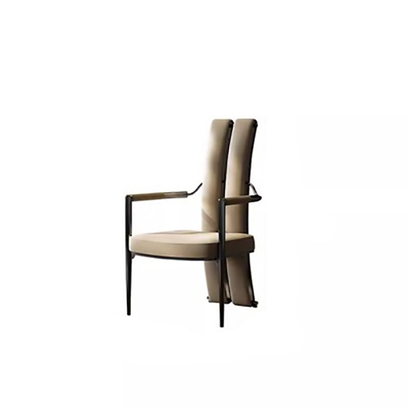 Modern Luxury Leather Metal Sponge Square Strip Dovetail Dining Chair Backrest Armrest For Dining Room