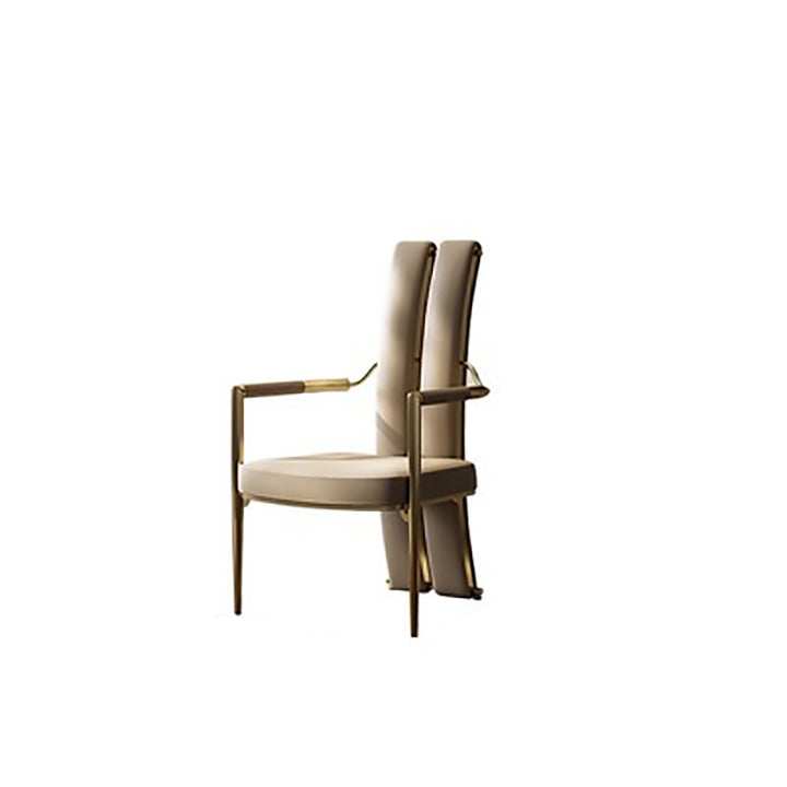 Chaise de salle à manger moderne en faux cuir de luxe avec bande carrée en métal et éponge, dossier à queue d&