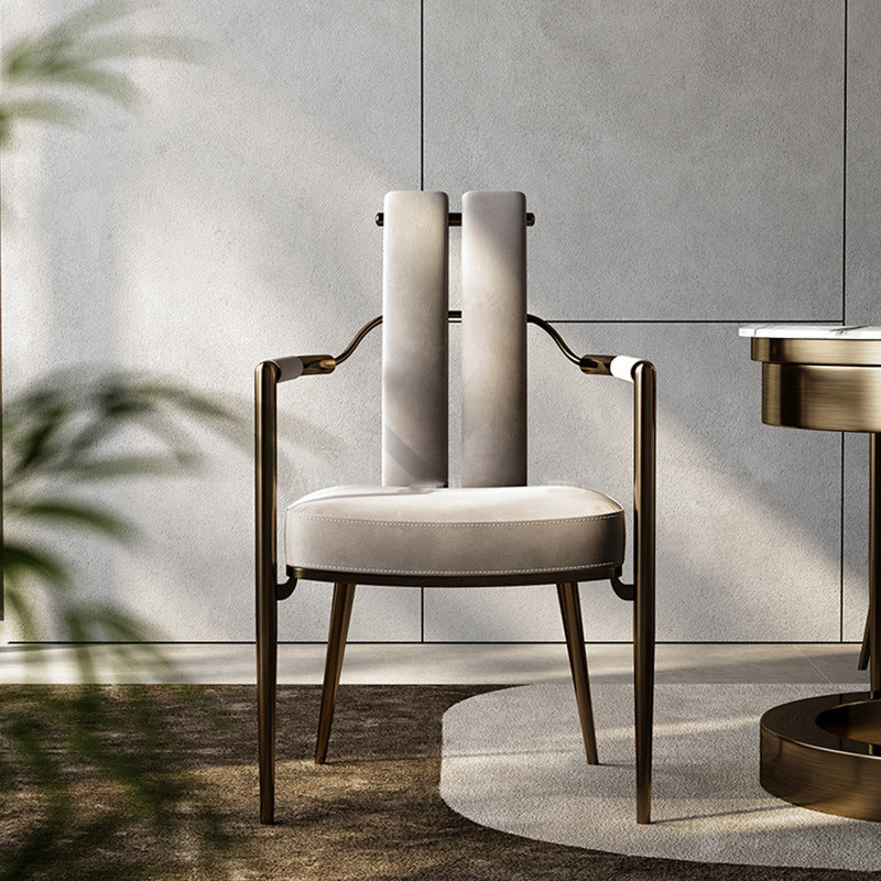 Modern Luxury Leather Metal Sponge Square Strip Dovetail Dining Chair Backrest Armrest For Dining Room