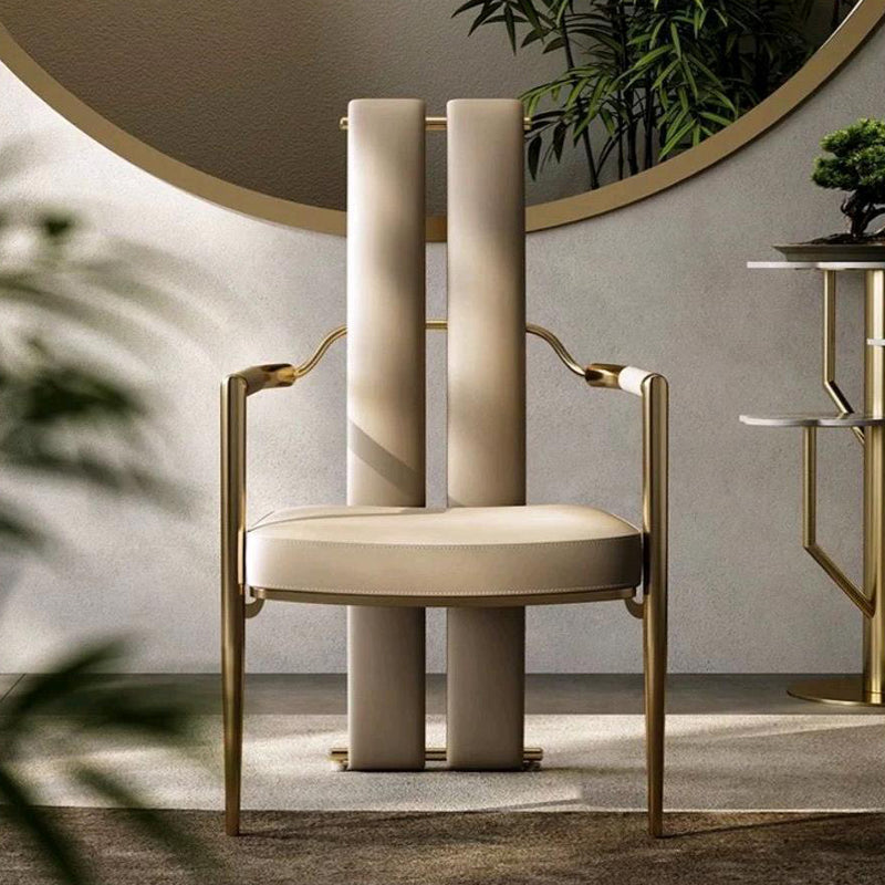 Modern Luxury Leather Metal Sponge Square Strip Dovetail Dining Chair Backrest Armrest For Dining Room