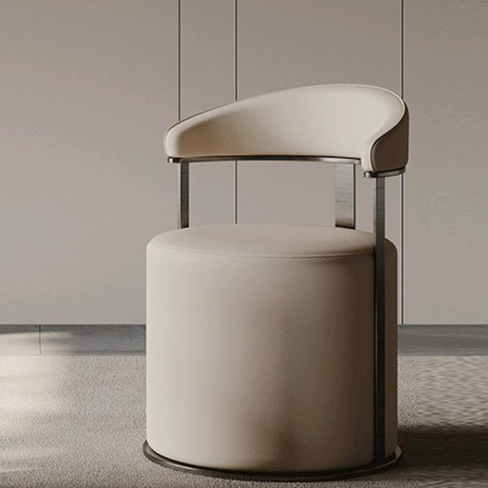 Taburete de tocador redondo con respaldo de esponja de acero inoxidable y cuero sintético de simplicidad moderna para dormitorio 