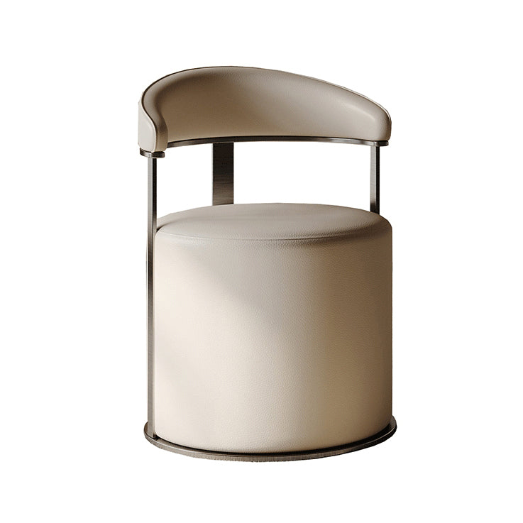 Taburete de tocador redondo con respaldo de esponja de acero inoxidable y cuero sintético de simplicidad moderna para dormitorio 