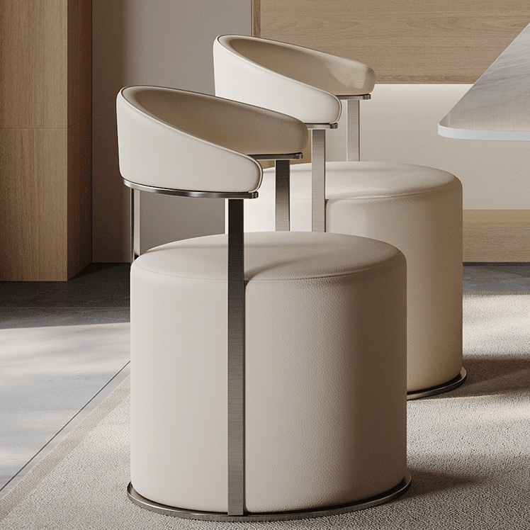 Modern Simplicity Leather Stainless Steel Sponge Round Vanity Stool Backrest For Bedroom