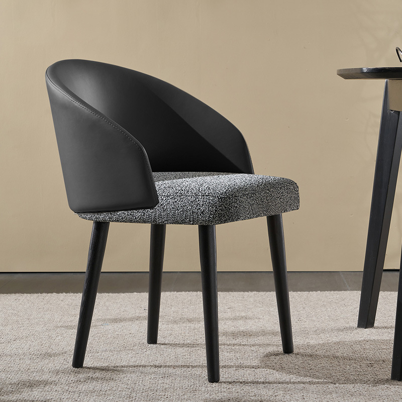 Modern Minimalist Cotton Linen Leather Wood Sponge Square Oval Curved Dining Chair Backrest Armrest For Dining Room