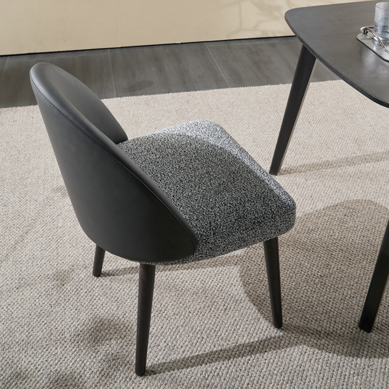 Modern Minimalist Cotton Linen Leather Wood Sponge Square Oval Curved Dining Chair Backrest Armrest For Dining Room