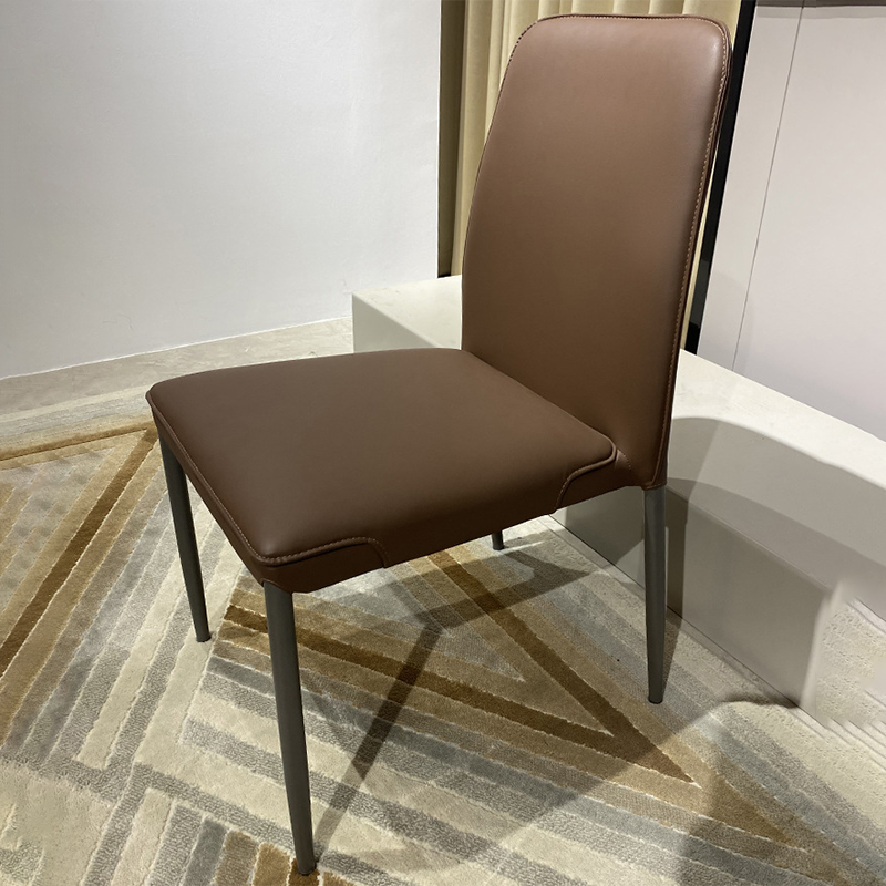 Modern Minimalist Leather Carbon Steel Sponge Square Dining Chair Backrest Stackable For Dining Room