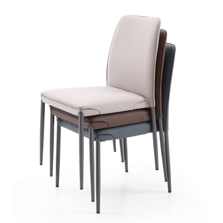 Modern Minimalist Leather Carbon Steel Sponge Square Dining Chair Backrest Stackable For Dining Room