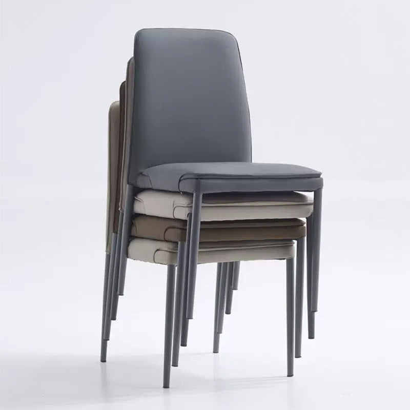 Modern Minimalist Leather Carbon Steel Sponge Square Dining Chair Backrest Stackable For Dining Room