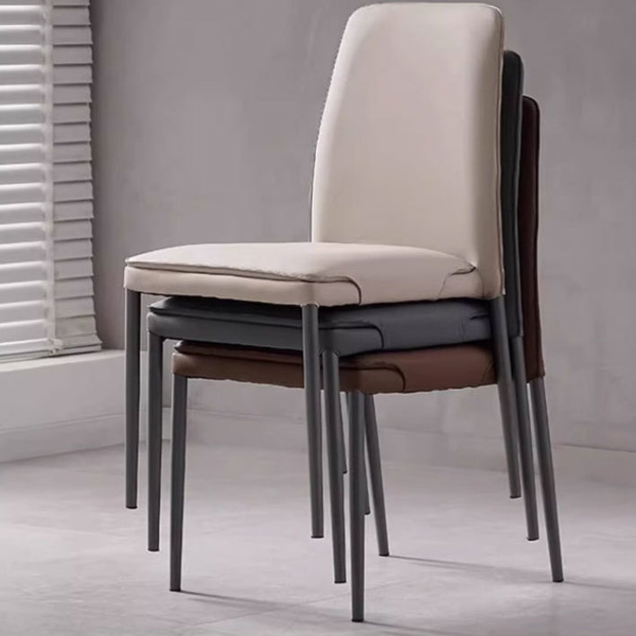 Modern Minimalist Leather Carbon Steel Sponge Square Dining Chair Backrest Stackable For Dining Room