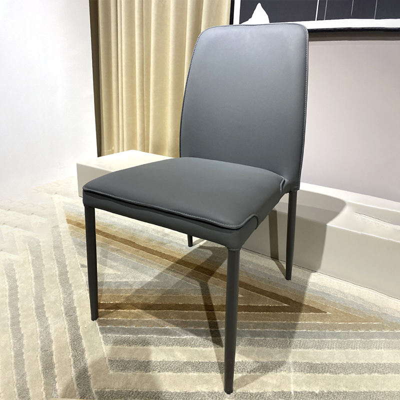 Modern Minimalist Leather Carbon Steel Sponge Square Dining Chair Backrest Stackable For Dining Room