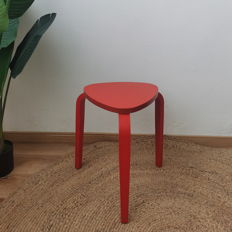 Contemporary Scandinavian Wood Triangle Low Stool Stackable For Dining Room