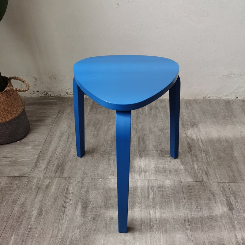 Contemporary Scandinavian Wood Triangle Low Stool Stackable For Dining Room