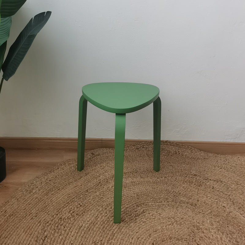 Contemporary Scandinavian Wood Triangle Low Stool Stackable For Dining Room