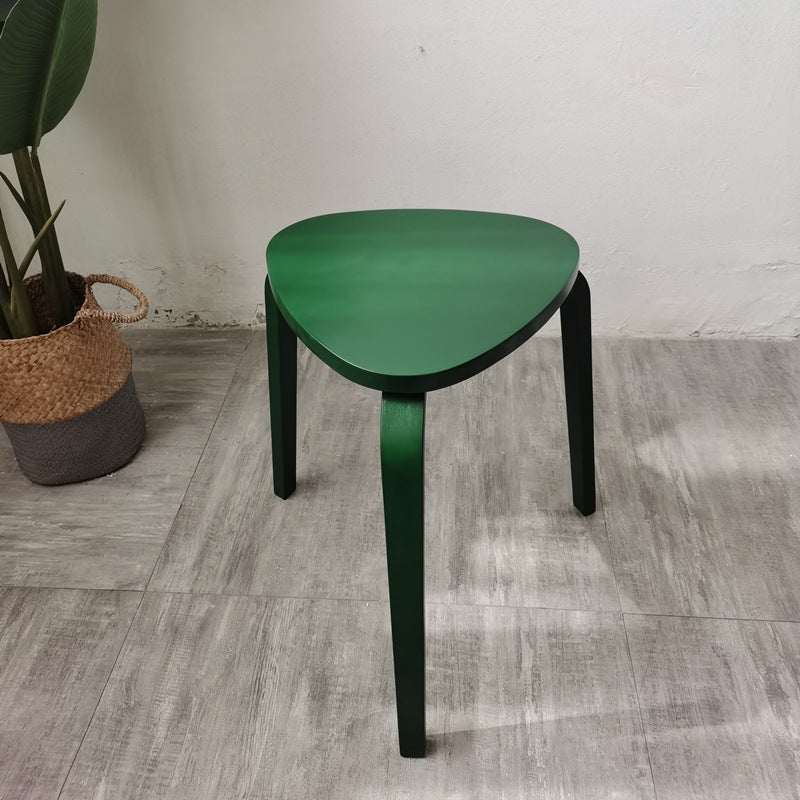 Contemporary Scandinavian Wood Triangle Low Stool Stackable For Dining Room