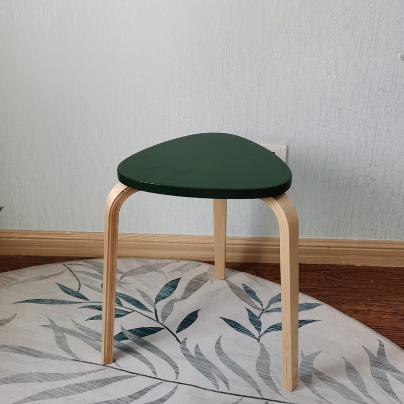 Contemporary Scandinavian Wood Triangle Low Stool Stackable For Dining Room