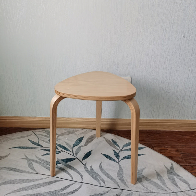 Contemporary Scandinavian Wood Triangle Low Stool Stackable For Dining Room