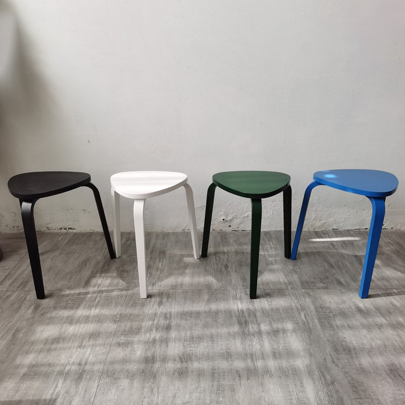 Contemporary Scandinavian Wood Triangle Low Stool Stackable For Dining Room