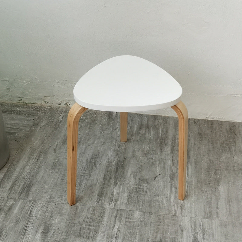 Contemporary Scandinavian Wood Triangle Low Stool Stackable For Dining Room