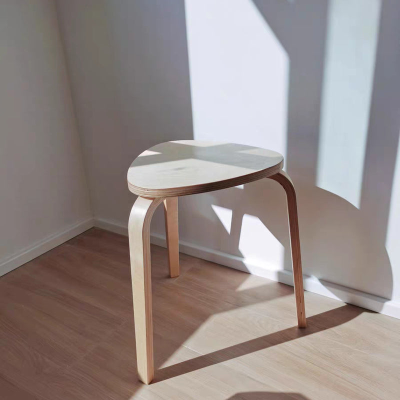 Contemporary Scandinavian Wood Triangle Low Stool Stackable For Dining Room