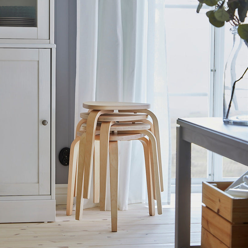 Contemporary Scandinavian Wood Triangle Low Stool Stackable For Dining Room
