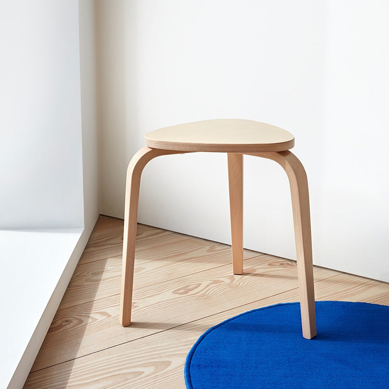 Contemporary Scandinavian Wood Triangle Low Stool Stackable For Dining Room