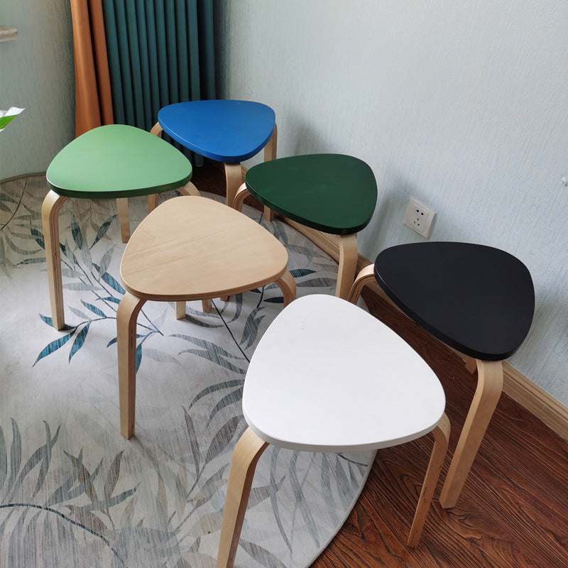 Contemporary Scandinavian Wood Triangle Low Stool Stackable For Dining Room