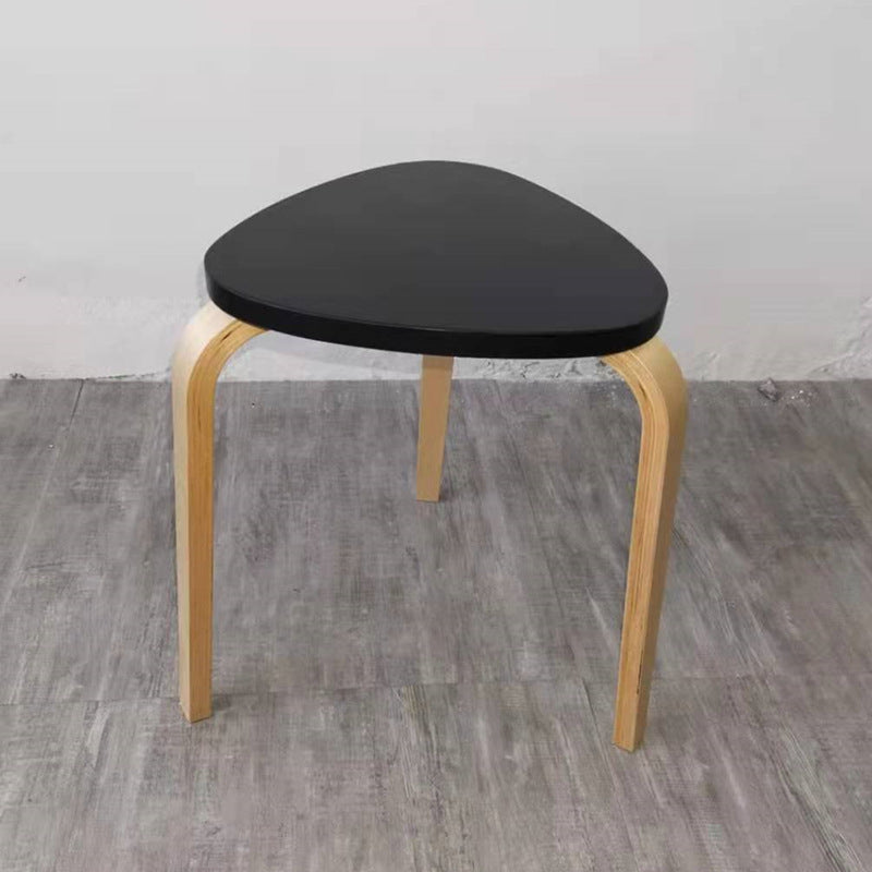 Contemporary Scandinavian Wood Triangle Low Stool Stackable For Dining Room