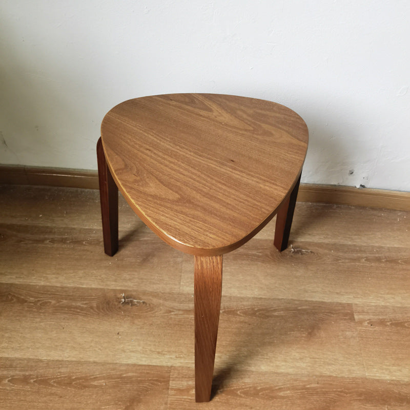 Contemporary Scandinavian Wood Triangle Low Stool Stackable For Dining Room