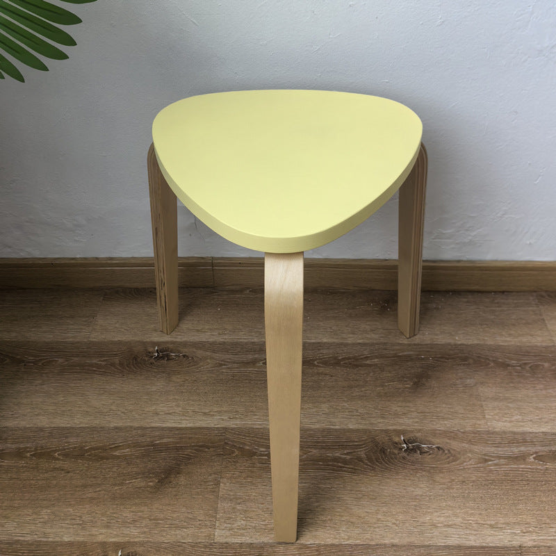 Contemporary Scandinavian Wood Triangle Low Stool Stackable For Dining Room