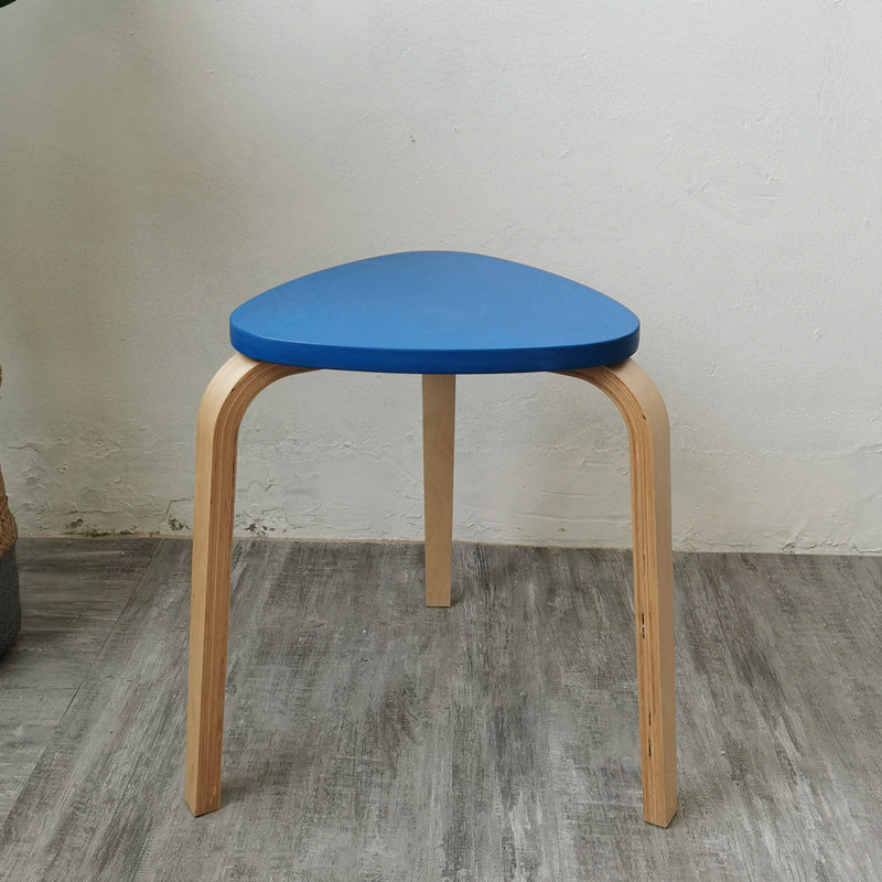 Contemporary Scandinavian Wood Triangle Low Stool Stackable For Dining Room