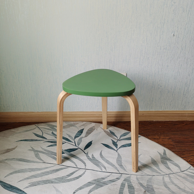 Contemporary Scandinavian Wood Triangle Low Stool Stackable For Dining Room
