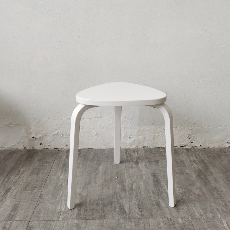 Contemporary Scandinavian Wood Triangle Low Stool Stackable For Dining Room