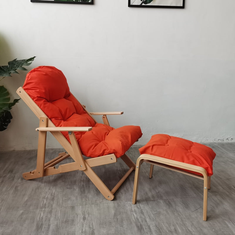 Contemporary Scandinavian Fabric Wood Cotton Bread Foldable Recliner Armrest Footrest For Living Room