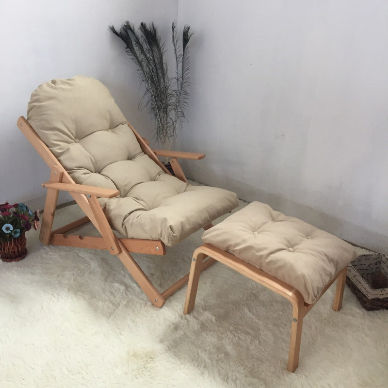 Contemporary Scandinavian Fabric Wood Cotton Bread Foldable Recliner Armrest Footrest For Living Room