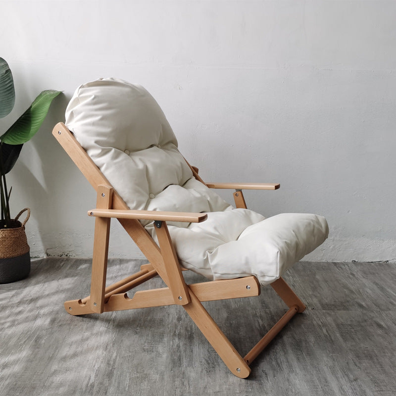 Contemporary Scandinavian Fabric Wood Cotton Bread Foldable Recliner Armrest Footrest For Living Room