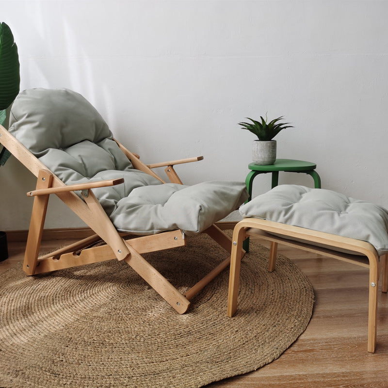 Contemporary Scandinavian Fabric Wood Cotton Bread Foldable Recliner Armrest Footrest For Living Room